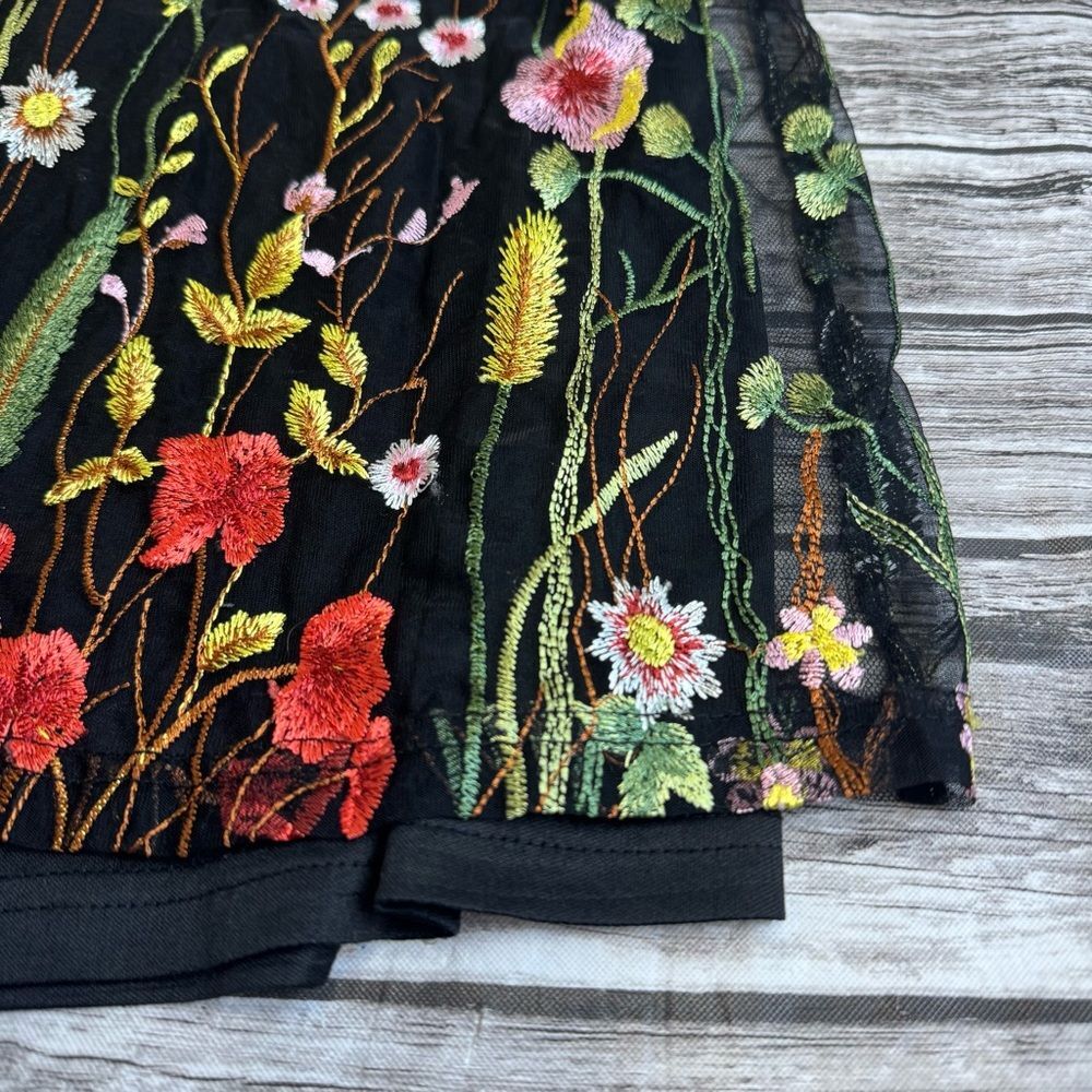 The Vintage Shop Women's Lace Mini Dress Small Black Floral Embroidered - Picture 9 of 14